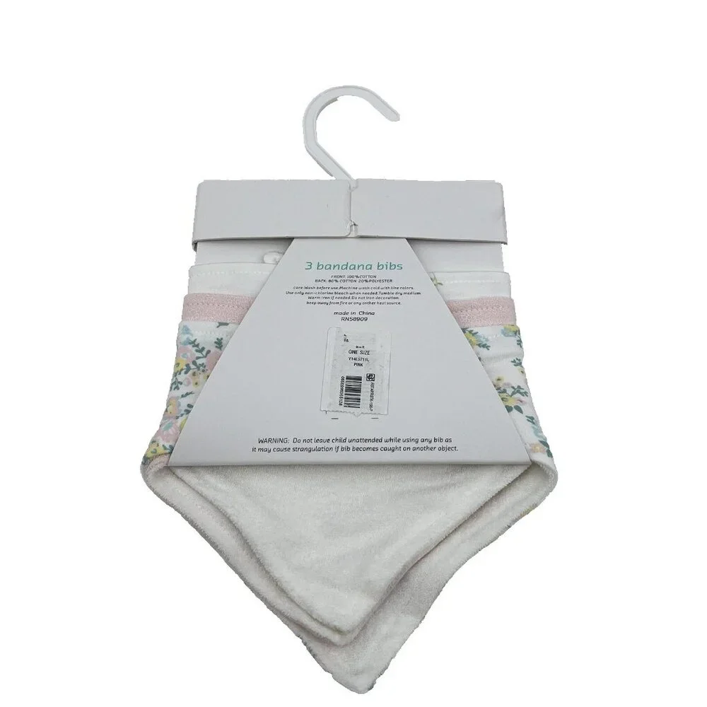 NEW Starting Out Bandana Bibs 3-Pack Baby Girls Snap Closure Floral Pink Pastel